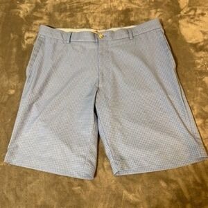 Peter Millar Mens 34 Blue Geometric Stretch Golf Shorts Flat Front Casual 4558